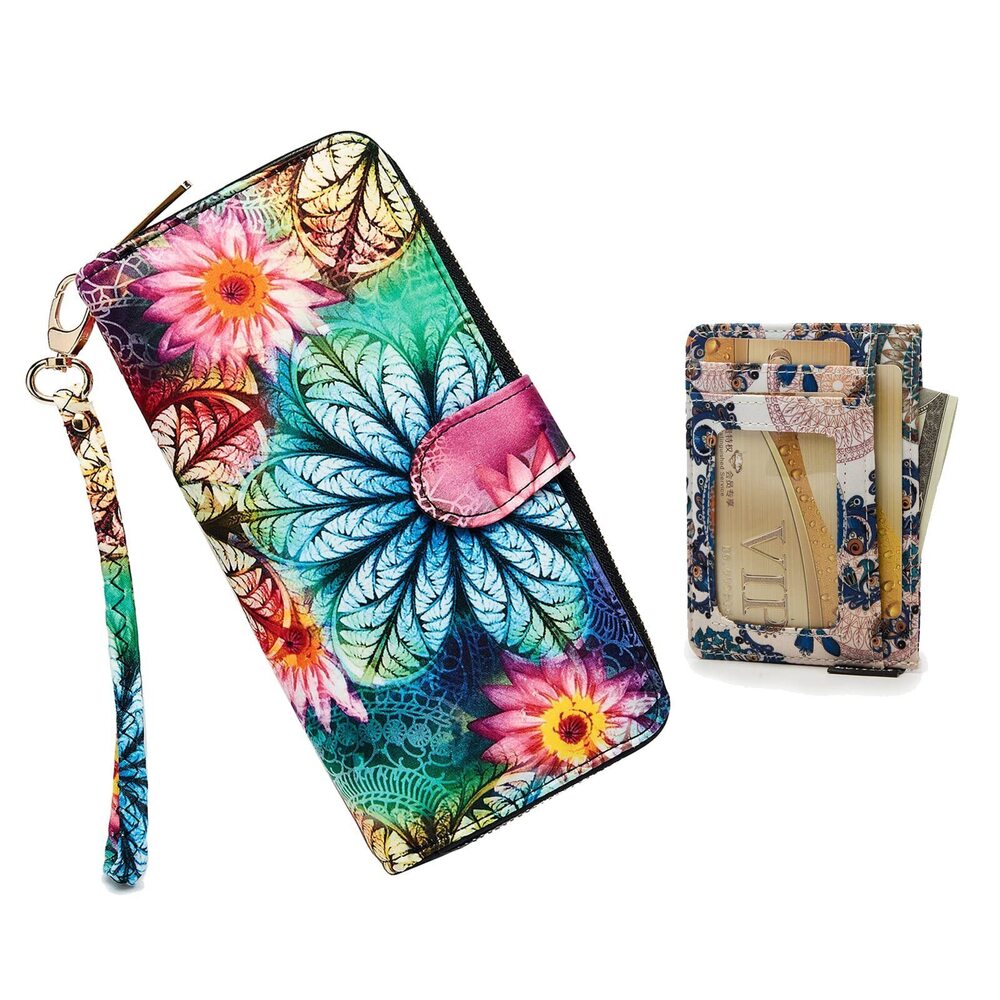 1992 Wallet RFID Blocking Bohemian style Credit Card Zip Around Phone